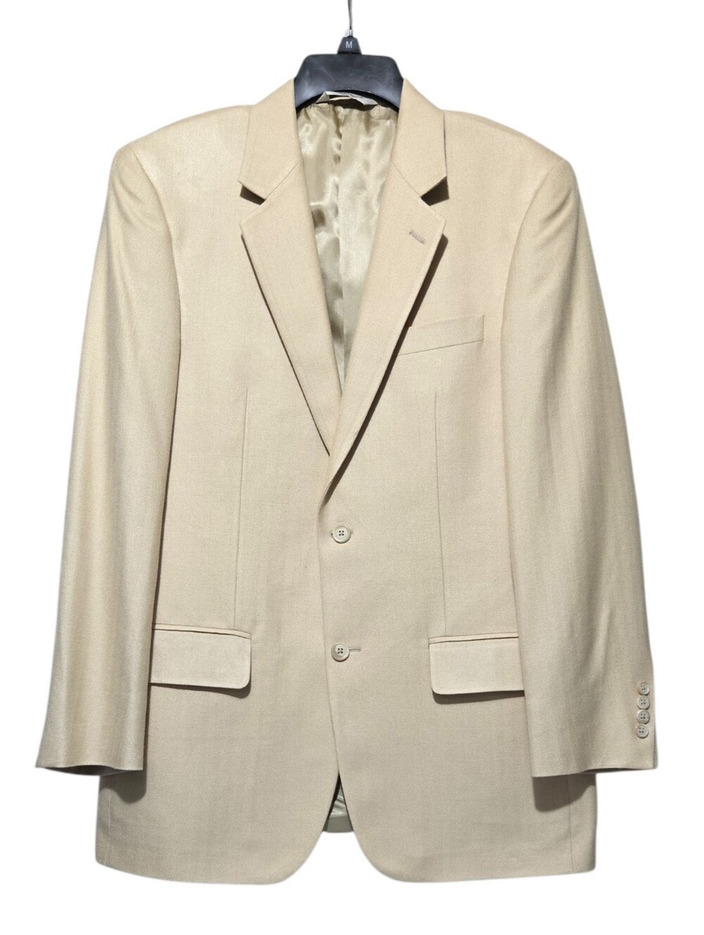 Pronto Uomo Men's Silk Blazer 39 Long Cream Beige Sport Coat Jacket 2-Button